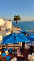 Fototapeta premium The stunning blue and white architecture in the Mediterranean coastal town of Sidi Bou Said, Tunisia