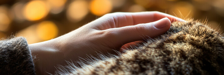 Caucasian Female Hand Gently Stroking Cat Fur Pet Animal Love Domestic Bliss Comfort Warmth Tenderness