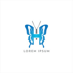 Fototapeta premium Creative Butterfly Logo Design with Letter H and Face Silhouettes