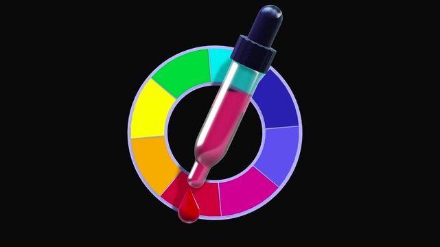 Color picker and color swatches 3D Animation Icon for creative graphic design.  4K Video.