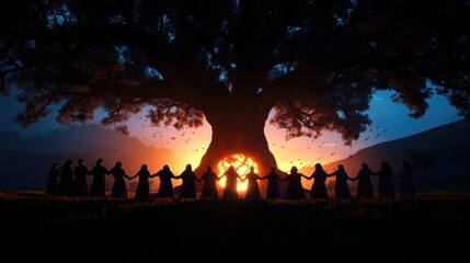 Sunset Gathering Under the Ancient Tree: A Sisterhood of Unity