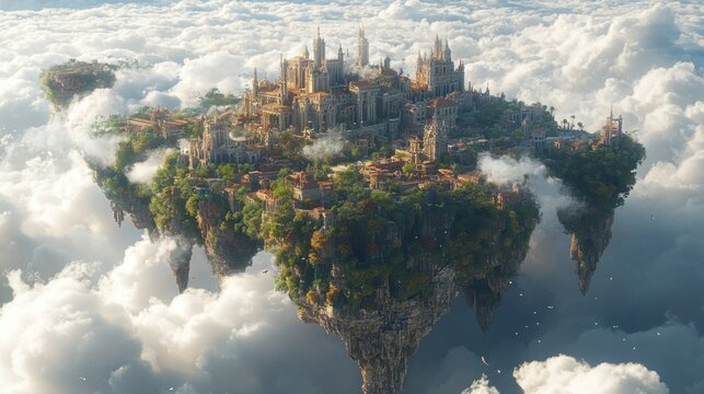 A fantasy-inspired city floating in the sky