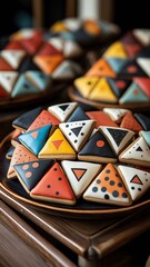 Vibrant festive purim table decoration with handmade geometric cookies
