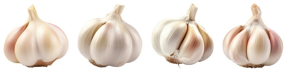 Obraz premium Garlic isolated on transparent background, PNG, Set of
