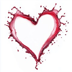 Heart shape red wine splash white background