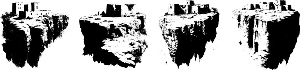 Masada ruins in Israel simplified silhouette stencil style, vintage black vector illustration