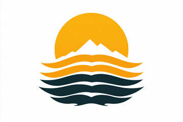 Fototapeta premium Sunset over mountain waves logo design with sunset and stylized waves