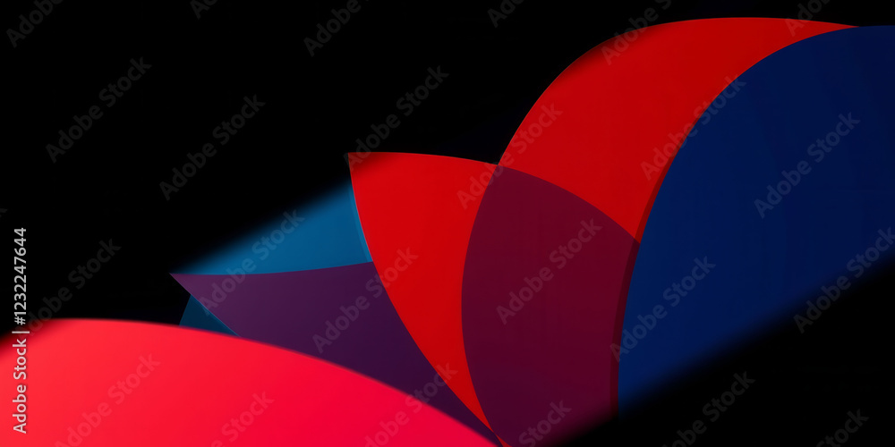 Aufkleber a red and blue abstract design with a black background. the design is made up of many different shap