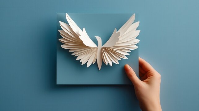 A captivating paper art piece showcasing an elegant bird with detailed wings, designed for creative enthusiasts and art lovers.