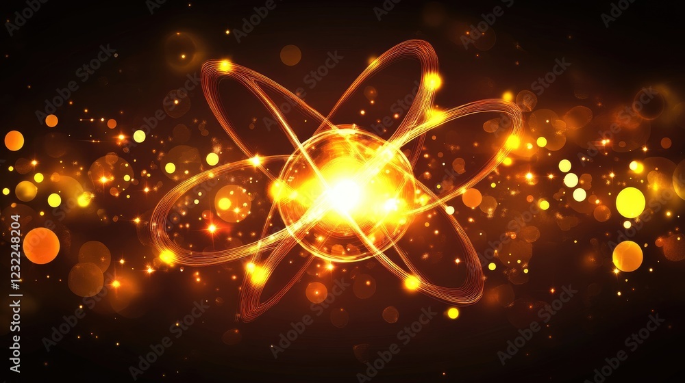 Poster a concept of quantum computing with glowing particles, abstract digital backdrop.