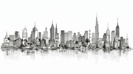 Fototapeta premium Black and white architectural city skyline sketch -background, Generative AI