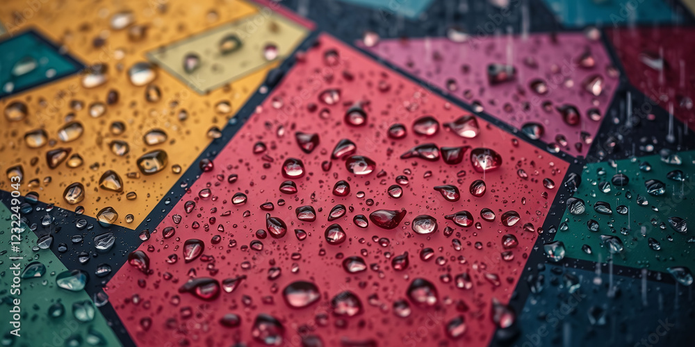 Poster a colorful image of raindrops on a multi-colored background. concept of vibrancy and energy, as the 