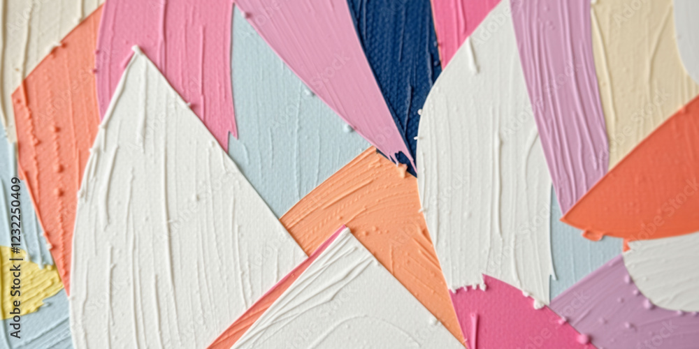 Poster a painting with a lot of different colors and shapes. the painting is abstract and has a lot of text