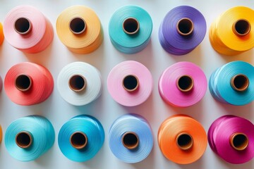 Vibrant Collection of Colorful Sewing Thread Spools A Diverse Range of Hues for Crafting and Textile Projects