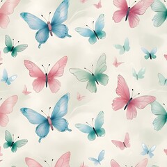 Cute butterflies hand drawn watercolor seamless pattern Generative AI