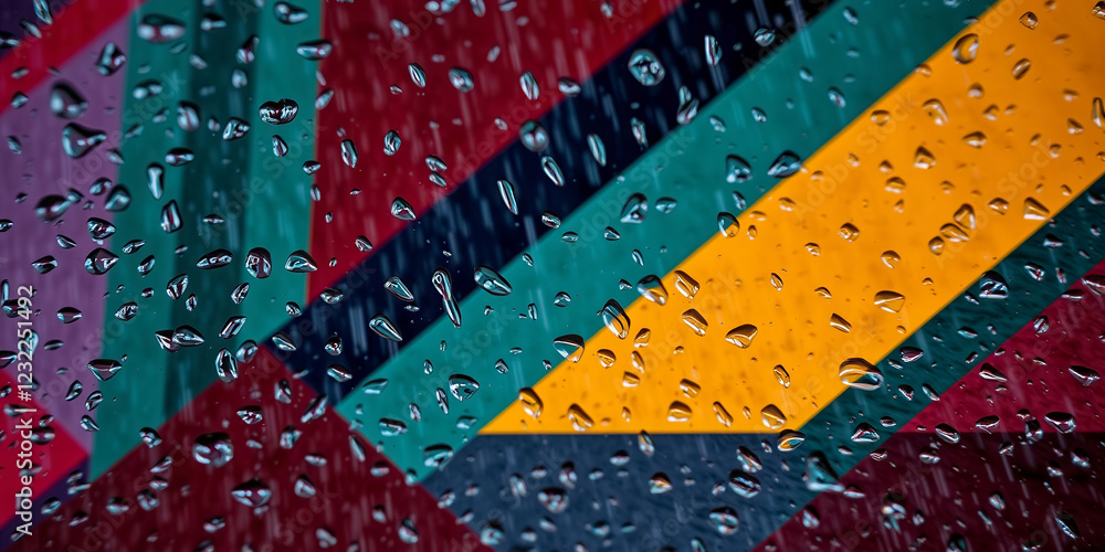 Poster a colorful image of raindrops on a multi-colored background. concept of vibrancy and energy, as the 