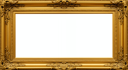 Antique gold picture frame with baroque patterns, isolated on a white background