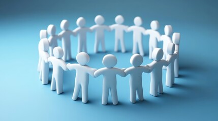 A group of interlocking puzzle pieces symbolizing teamwork, bright blue backdrop.