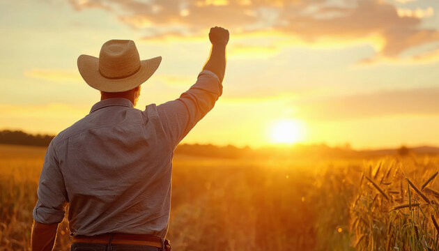 farmer on his field with his crops, giving a fist bumb