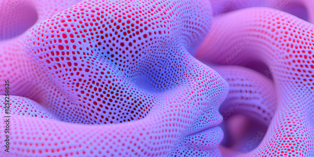 Poster digital render: porous face and abstract forms