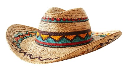 a straw hat with a colorful band
