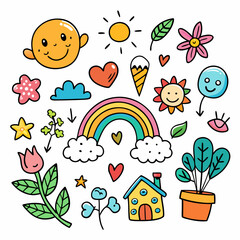 Cute Kids Doodle Vector: Fun and Colorful Hand-Drawn Illustration"