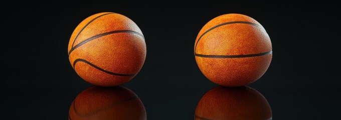 Obraz premium Two Basketballs on Black Reflective Surface