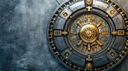 Obraz premium A secure vault with a financial investment plan inside, metallic grey background.