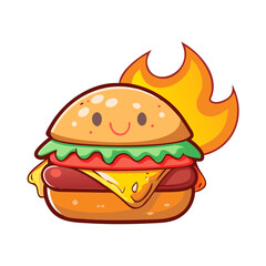 Stylized Burger with Flames Vector for Food Branding
