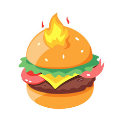 Stylized Burger with Flames Vector for Food Branding