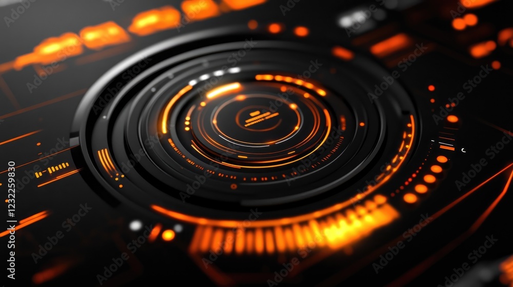 Fototapete a virtual meeting interface with icons and data, black background.