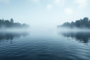 Fototapeta premium Serene Mist-Shrouded Lake Tranquil Dawn on Still Waters