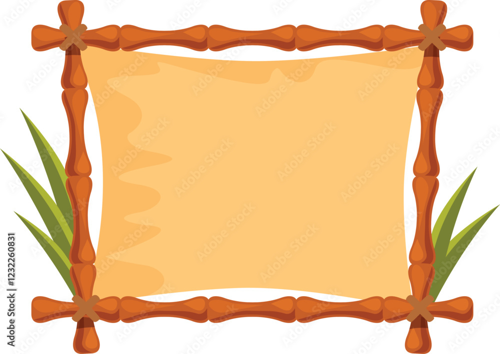 Poster bamboo frame with stretched canvas and tropical leaves, creating a natural and inviting backdrop for