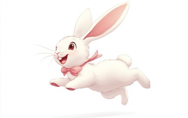 Obraz premium Happy bunny leaping, white background, spring, Easter