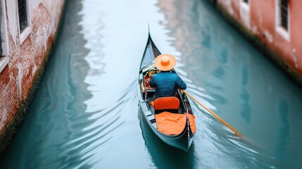 Obraz premium Romantic Gondola Ride Through Picturesque Canals of Venice with Scenic Views and Serene Atmosphere