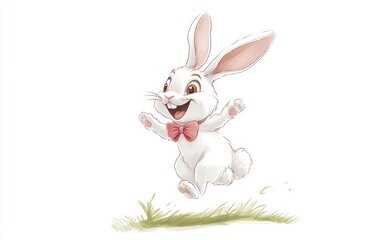 Fototapeta premium Happy bunny hops in spring meadow; Easter card