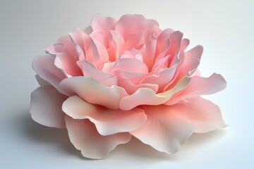 A delicate pink rose in full bloom, its intricate layers and subtle gradients highlighted against a flawless white backdrop, exuding elegance and simplicity.