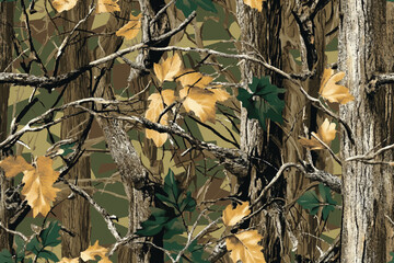 Realtree forest camo pattern with pine branches and earthy tones