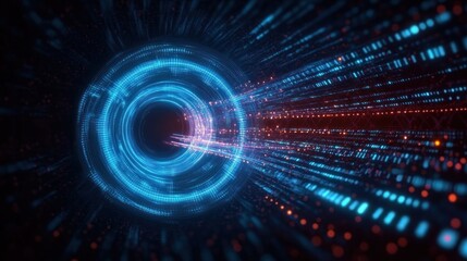 Obraz premium Big Data Analysis AI Technology Machine Learning Deep Learning Data Science Automation Cyberpunk Vortex Illustration