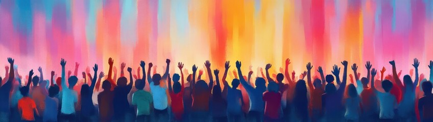 Fototapeta premium Celebration of Diversity and Community Support with Raised Hands in a Whimsical Style
