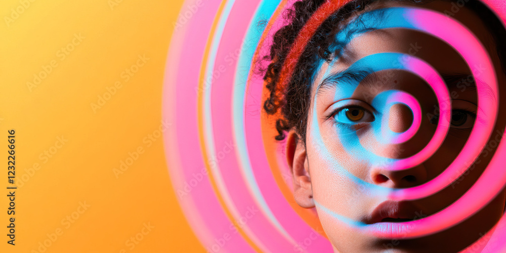 Aufkleber portrait of a child with overlapping concentric circles