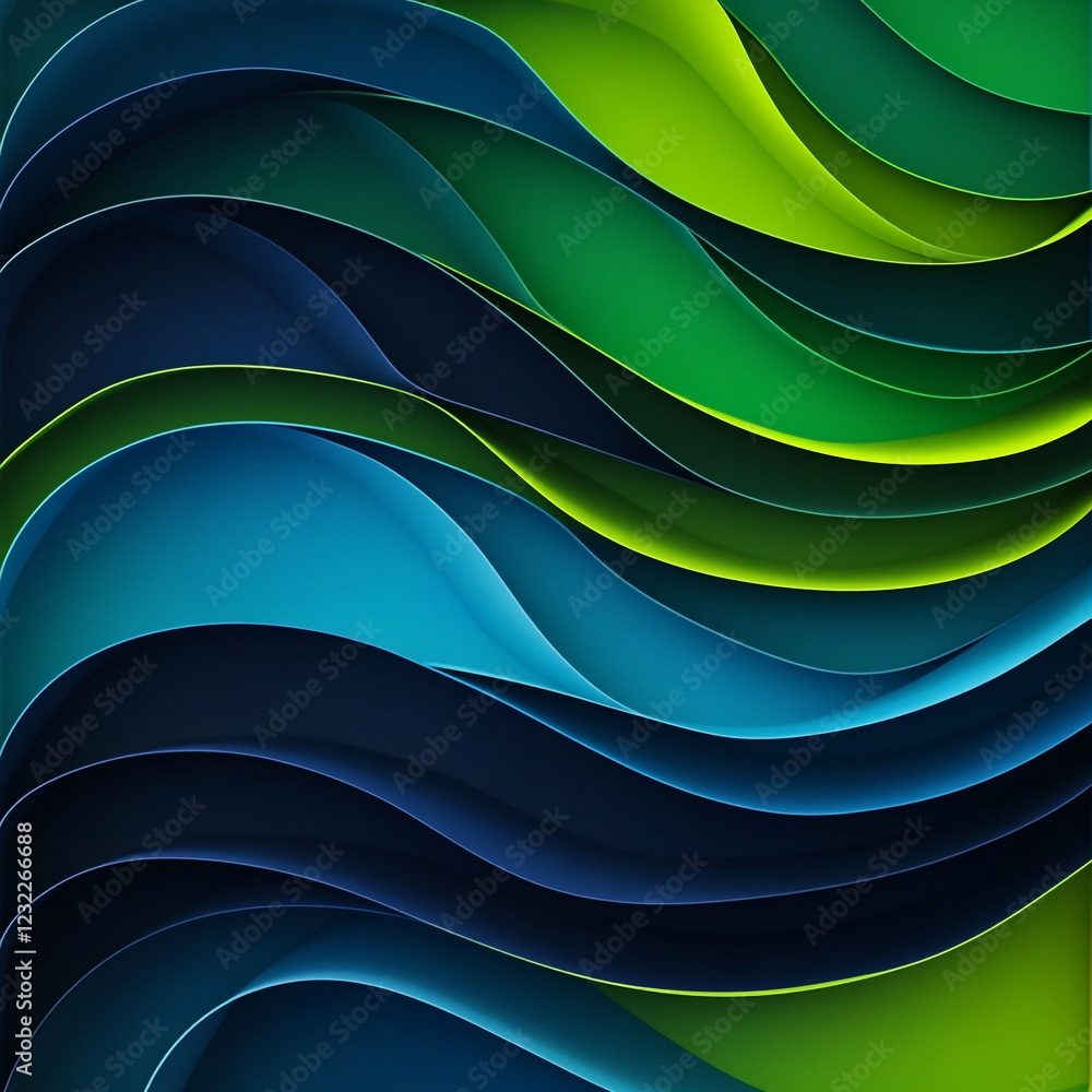 Poster abstract green blue wave paper design background texture illustration art flow waves curve layer