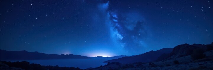 Fototapeta premium Dark inky blue night sky, countless sparkling stars , stargazing, black, night