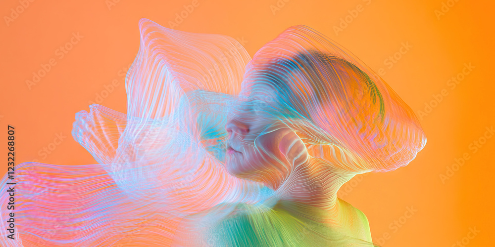 Poster abstract portrait with translucent linear overlay