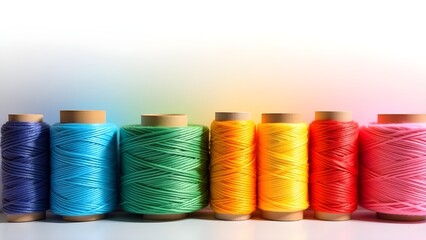 A rainbow of spools of thread arranged in a bold gradient pattern