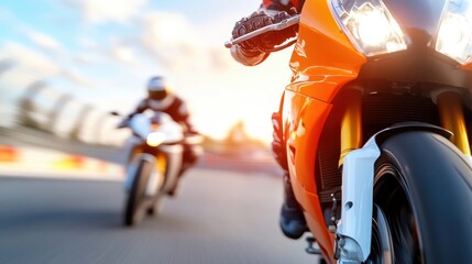 Motorcycle racer skillfully overtakes competitor on a winding racetrack