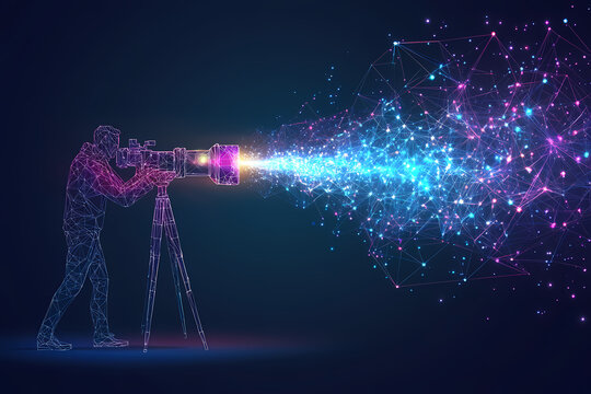 A vector illustration of a photographer using artificial intelligence technology to enhance photography skills