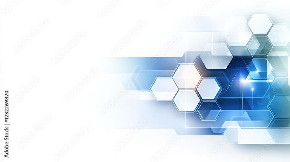 Poster light blue hexagon pattern on a white background creating a modern design suited for health and tech