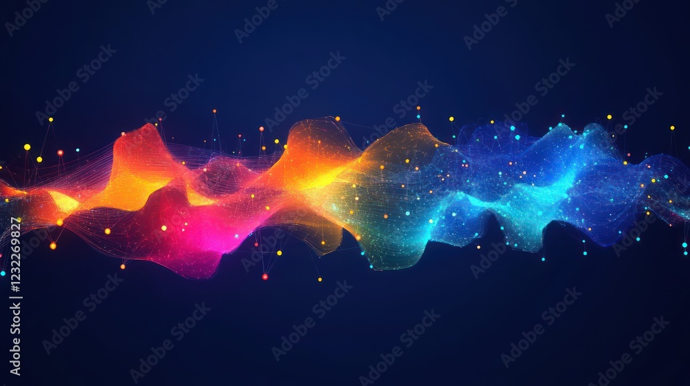 Poster data visualization ai technology network analytics machine learning business finance abstract illust