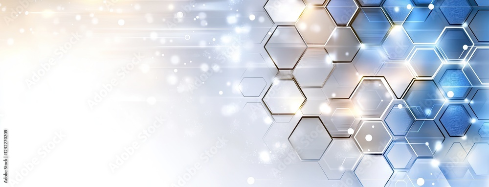 Poster light blue hexagon pattern on a white background creating a modern design suited for health and tech
